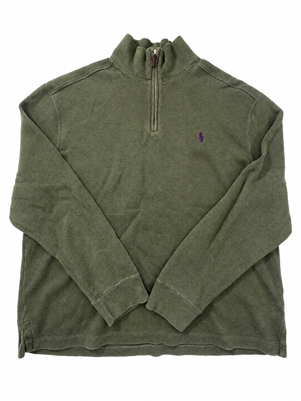 Polo Ralph Lauren Olive Green Quarter Zip Cotton Sweater XL
